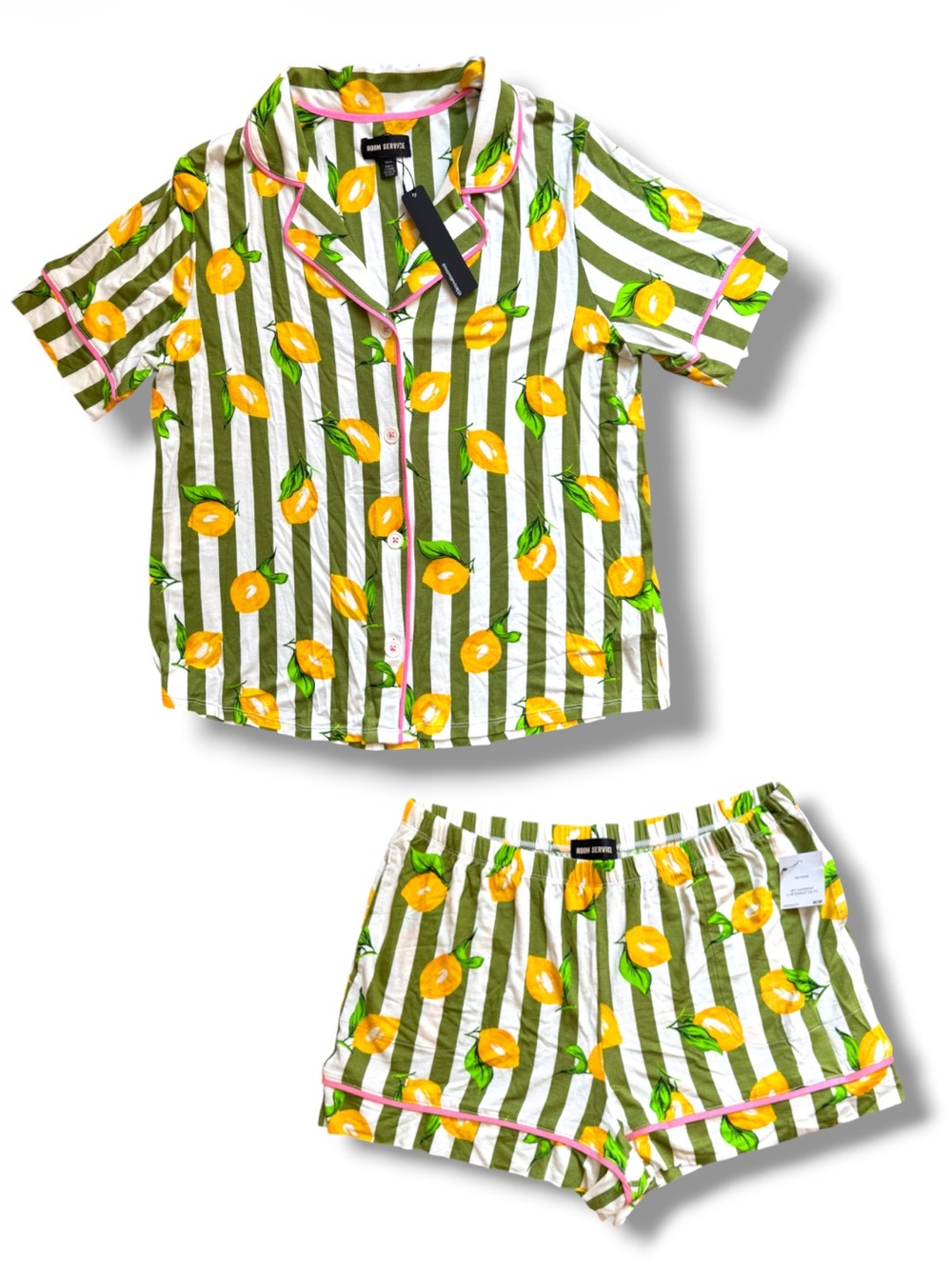 Room Service Lemon Stripe Pajama Set - Green & Yellow